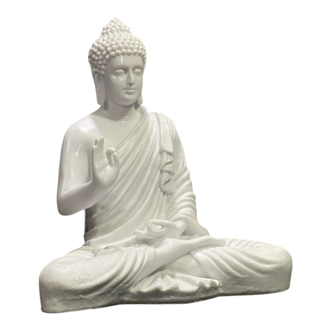 White Meditating Buddha Marble Look Statue Symbol of Peace Home decor Idol H- 37 CM