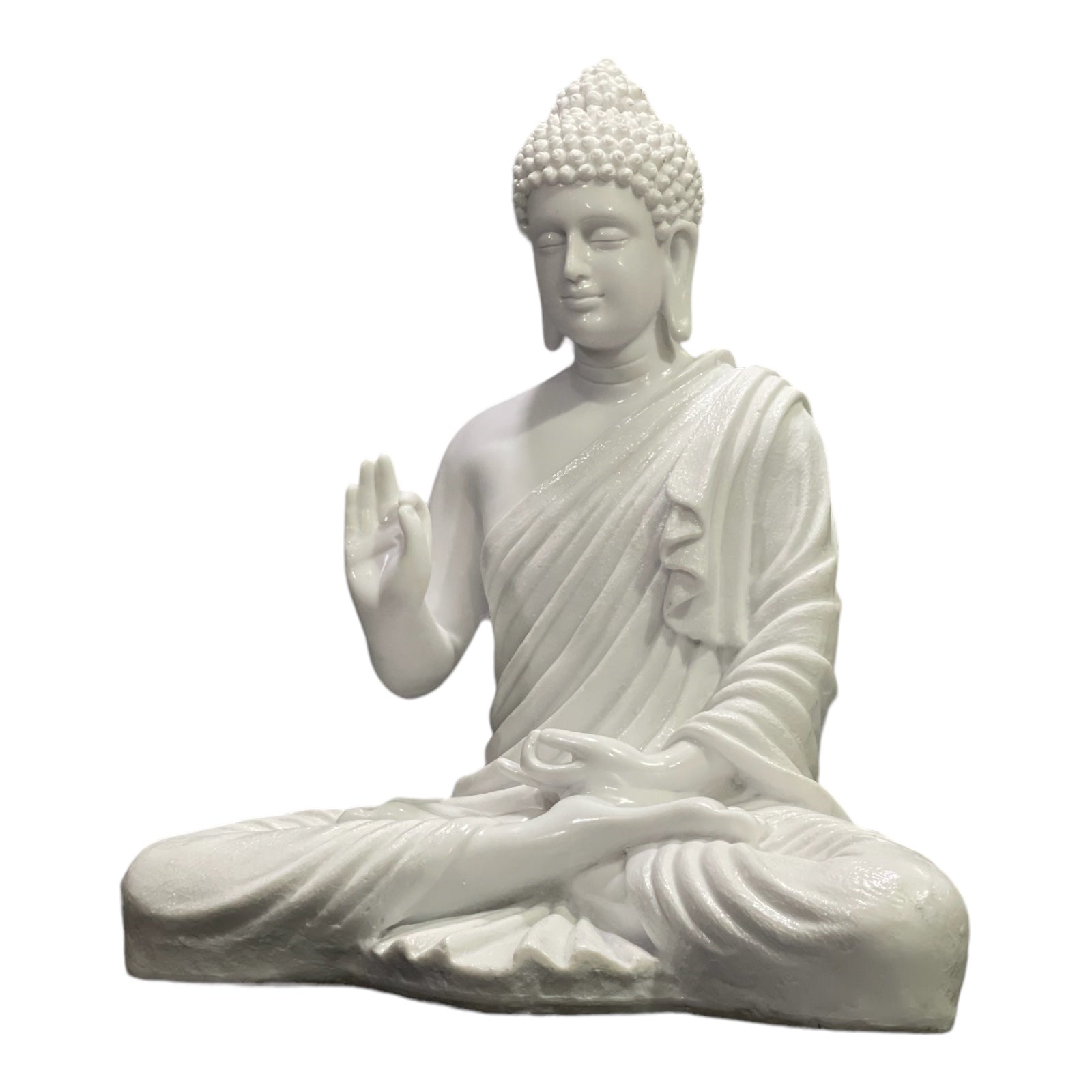 White Meditating Buddha Marble Look Statue Symbol of Peace Home decor Idol H- 37 CM