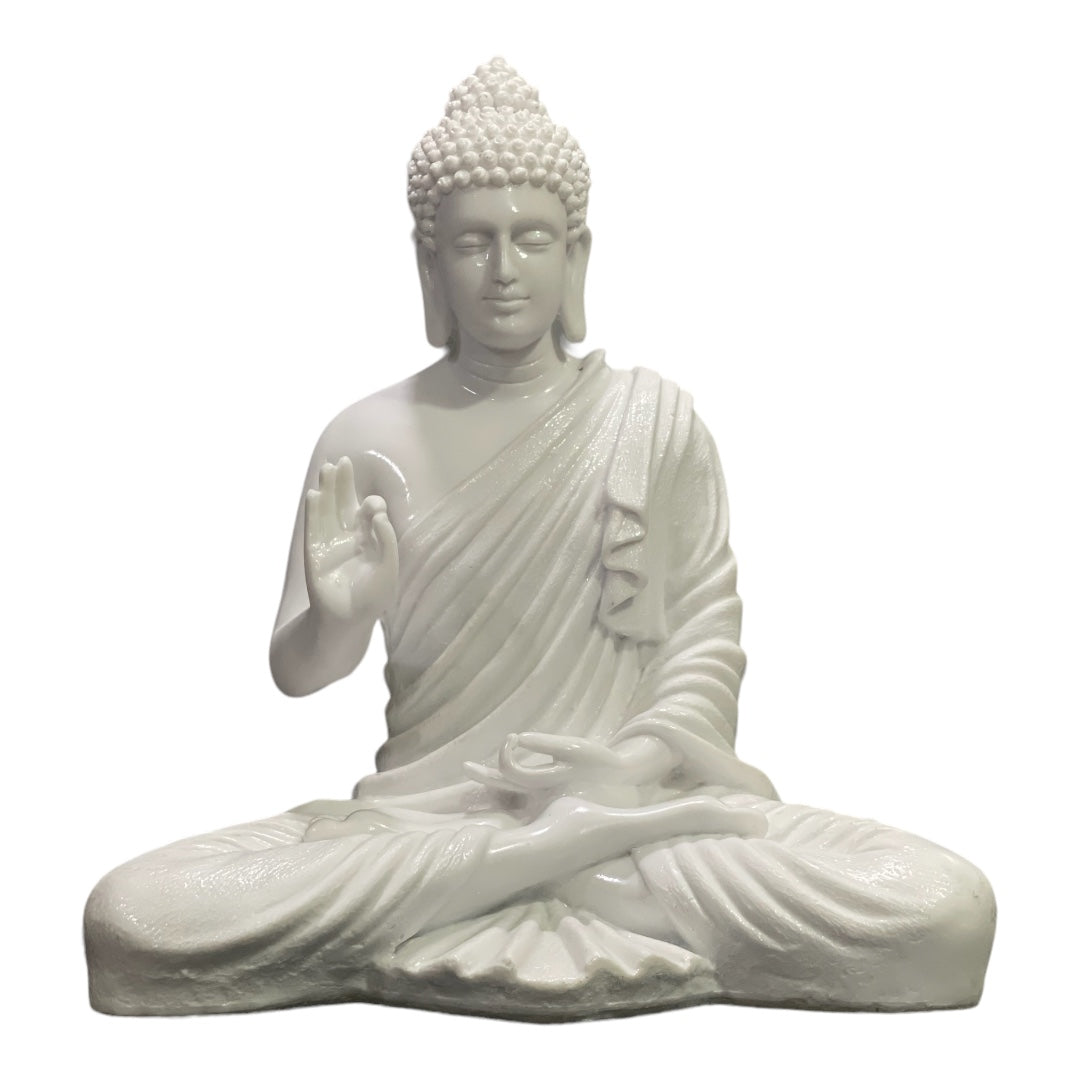 White Meditating Buddha Marble Look Statue Symbol of Peace Home decor Idol H- 37 CM
