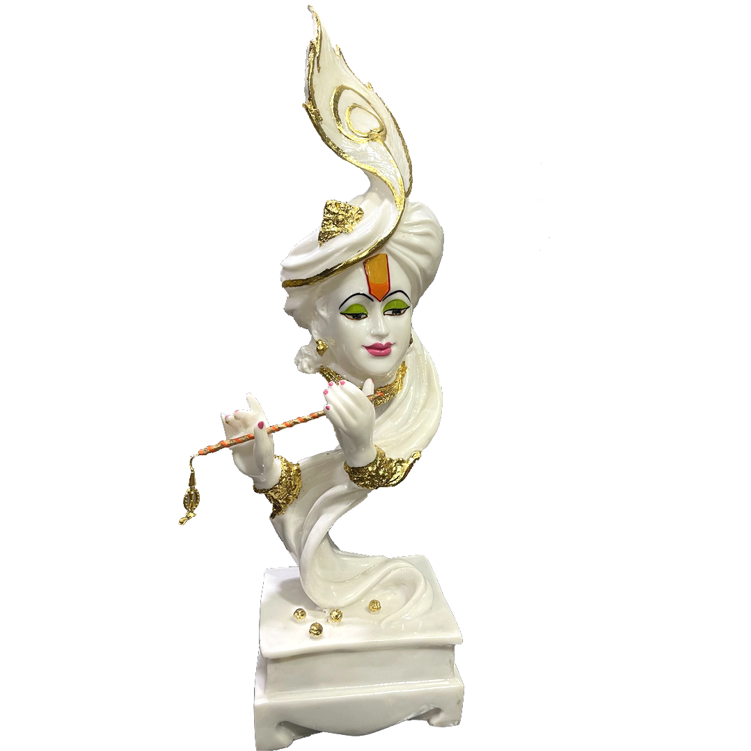 White Marble Finish Pankh Krishan Murti Krishan Idol Antique Showpiece Kanha Statue 2feet