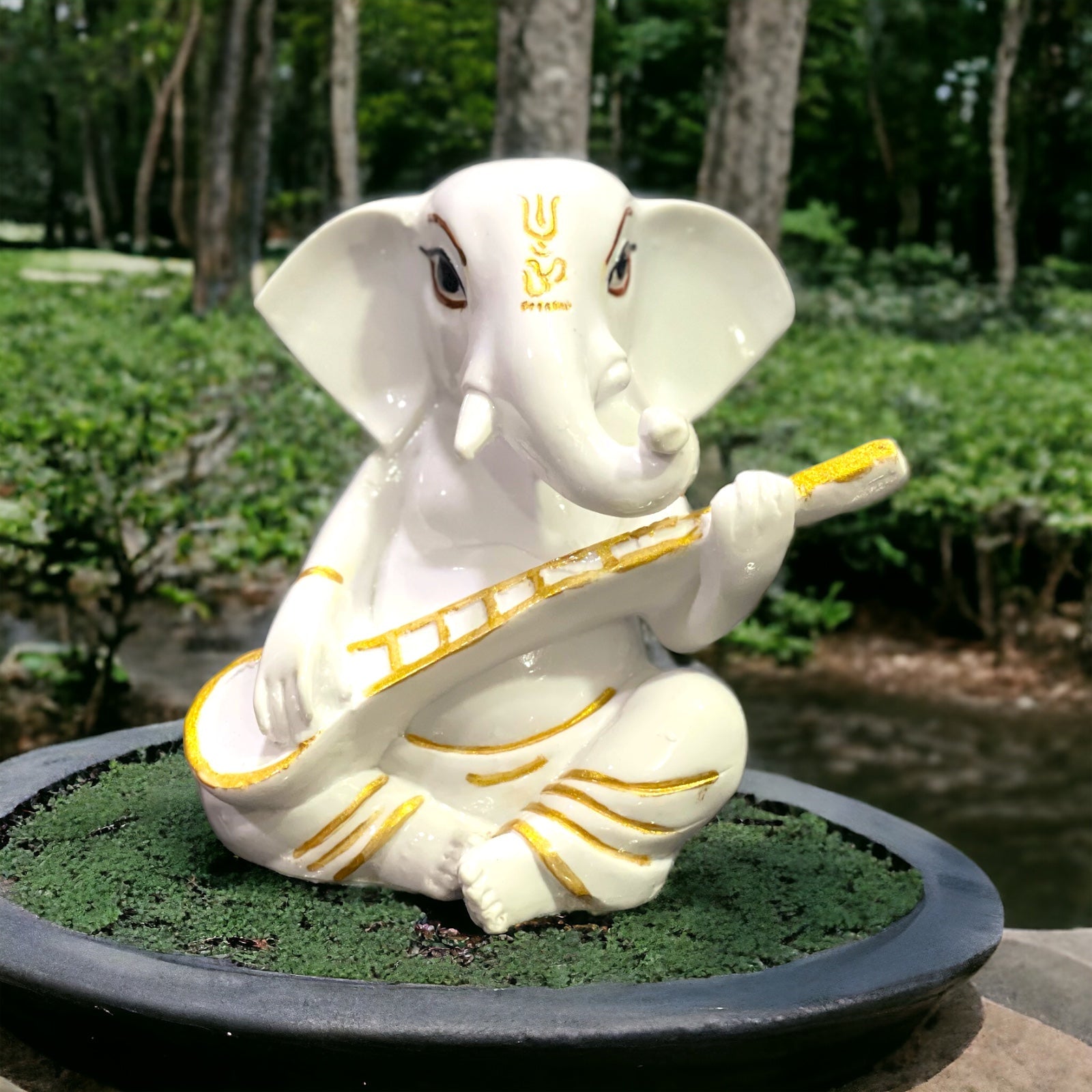 White Marble Veena Ganesha Murti Statue Figurine for Home Decor H – 15 cm