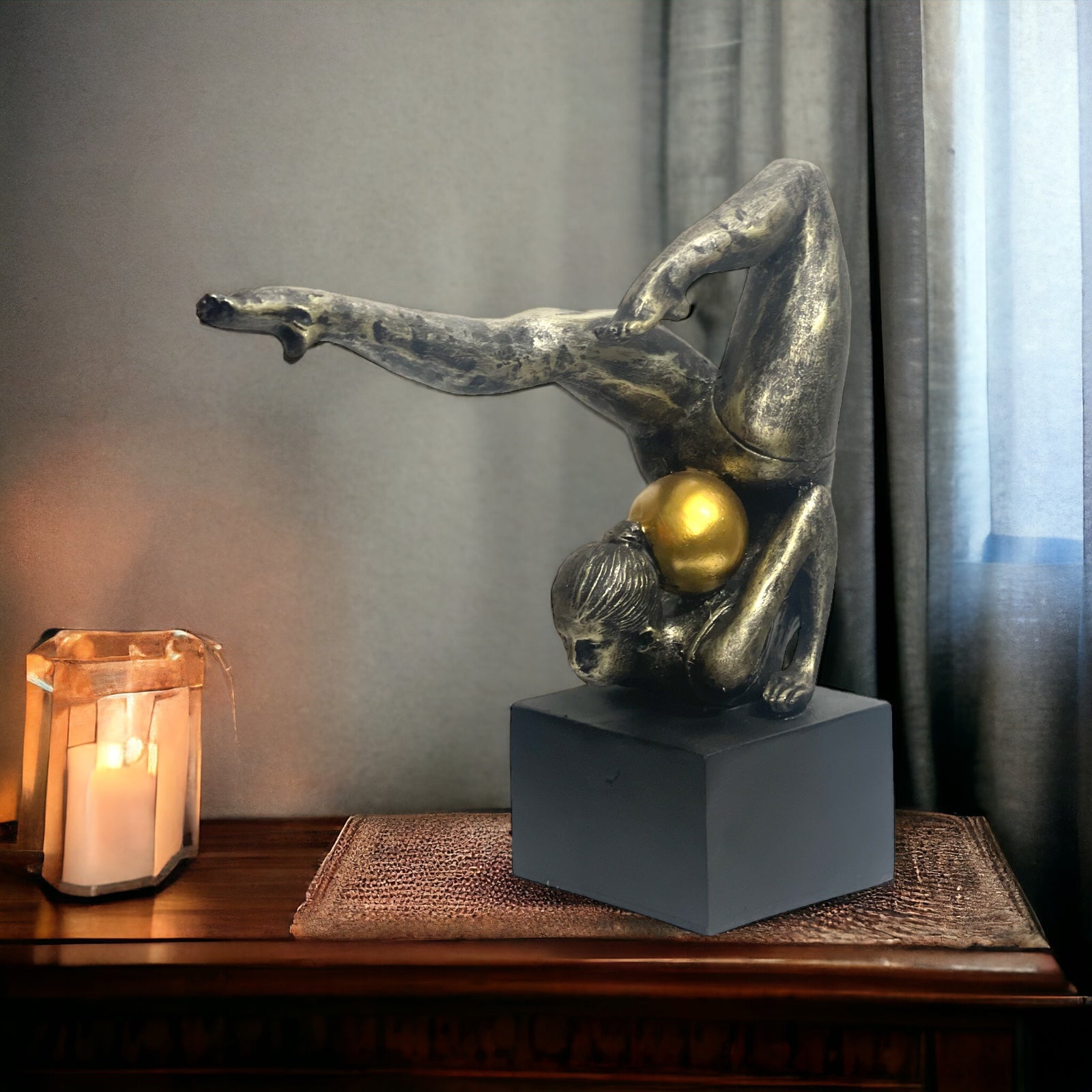 Yoga Girl with Ball Statue Lady Figurine Best for Gifting Home Decor H- 25.5 cm