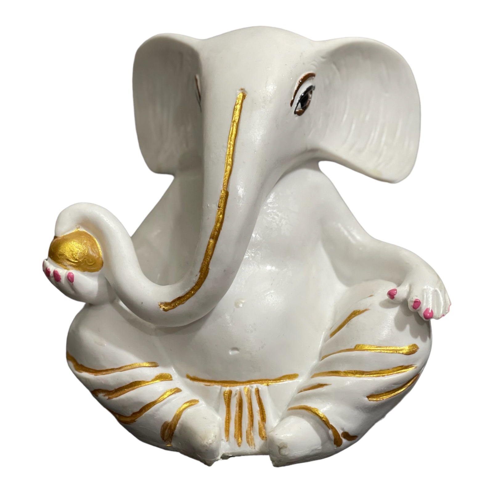 White Marble Ganpati Gajanan With Modak Statue Murti Figurine H – 14 cm