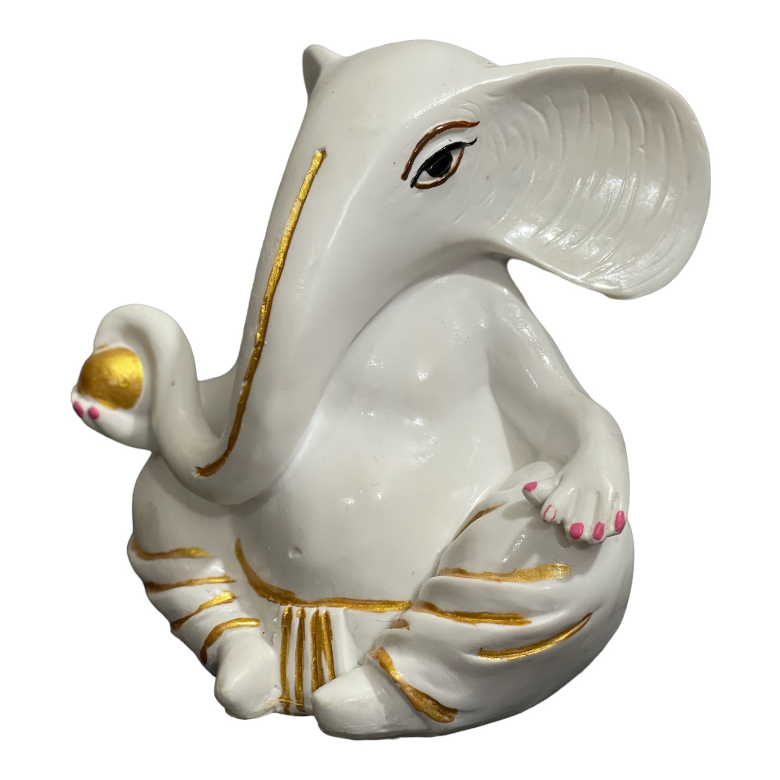 White Marble Ganpati Gajanan With Modak Statue Murti Figurine H – 14 cm