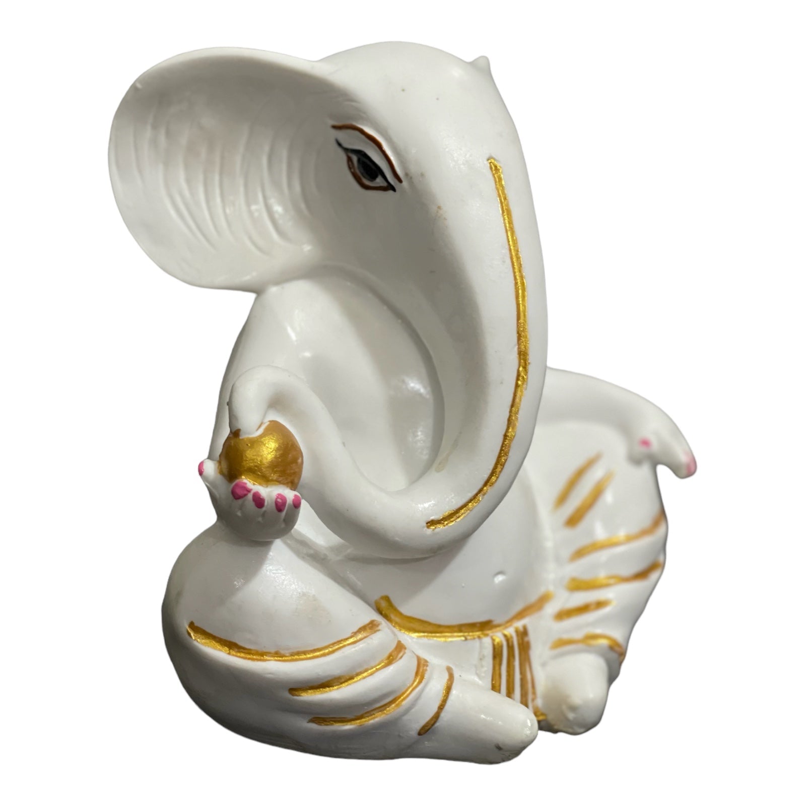 White Marble Ganpati Gajanan With Modak Statue Murti Figurine H – 14 cm