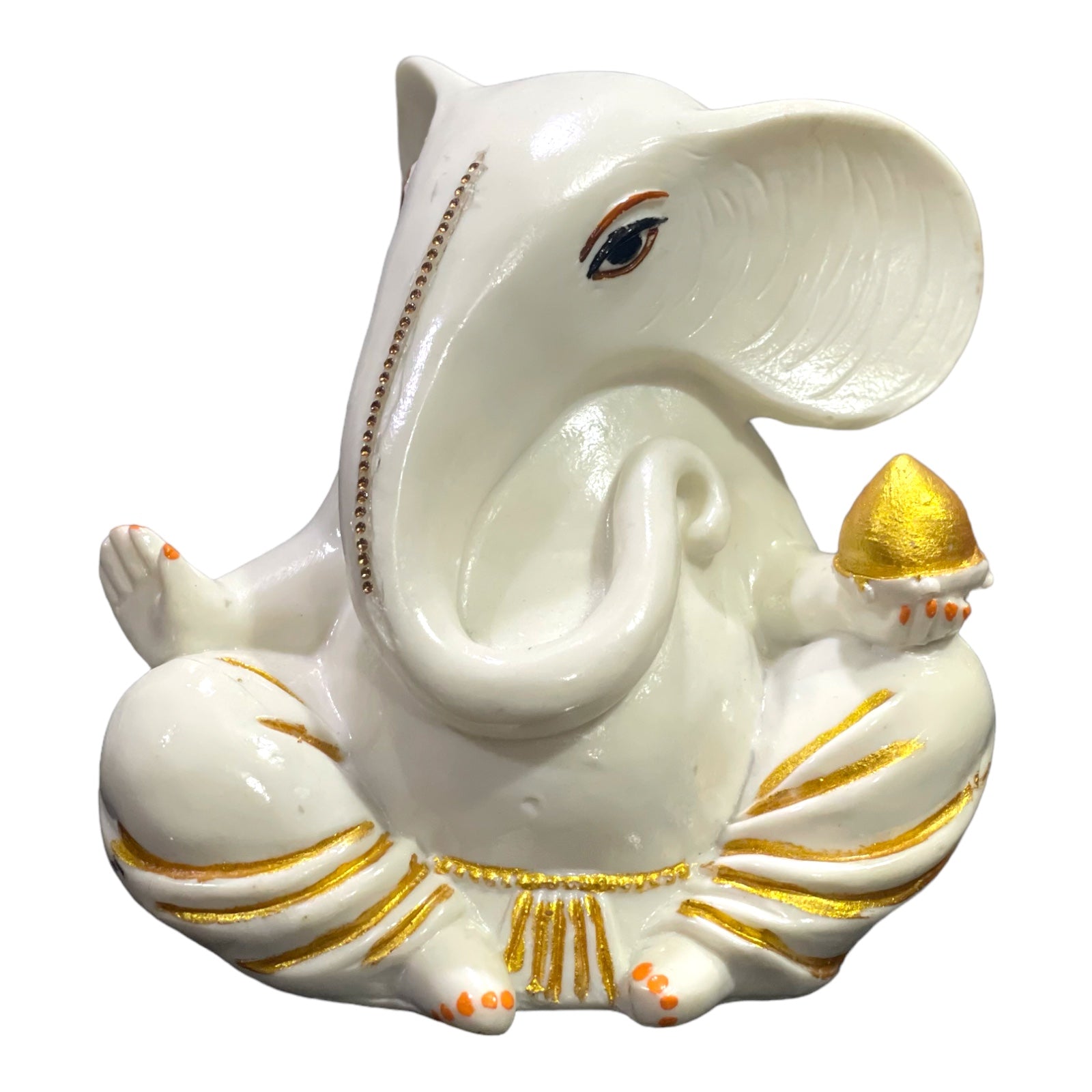 White Marble Ganesha with Modak Murti Statue Figurine for Home Decor H-14 cm