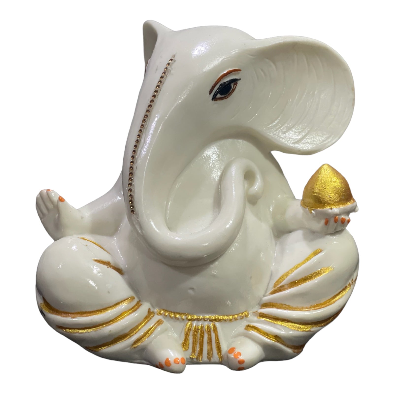 White Marble Ganesha with Modak Murti Statue Figurine for Home Decor H-14 cm