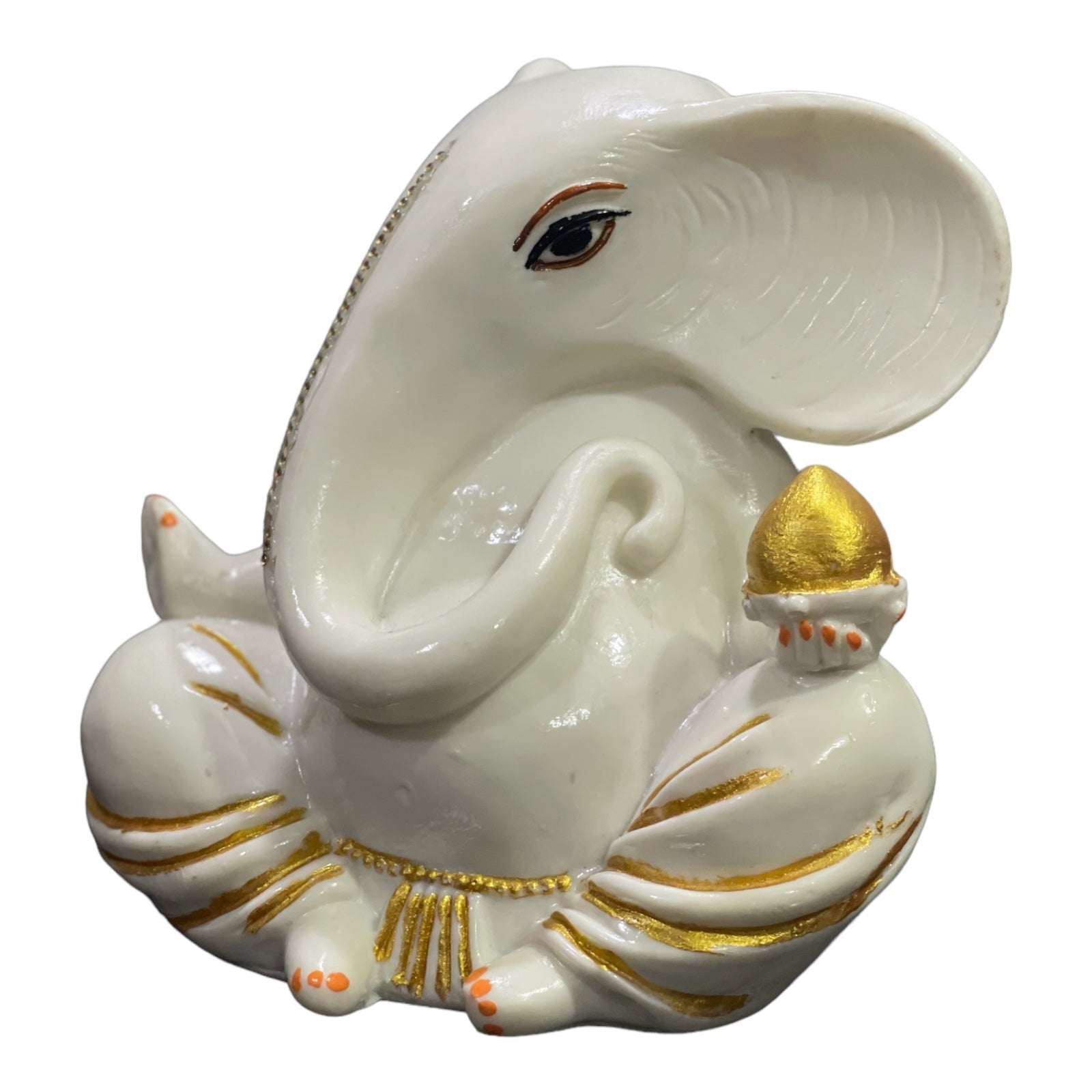 White Marble Ganesha with Modak Murti Statue Figurine for Home Decor H-14 cm