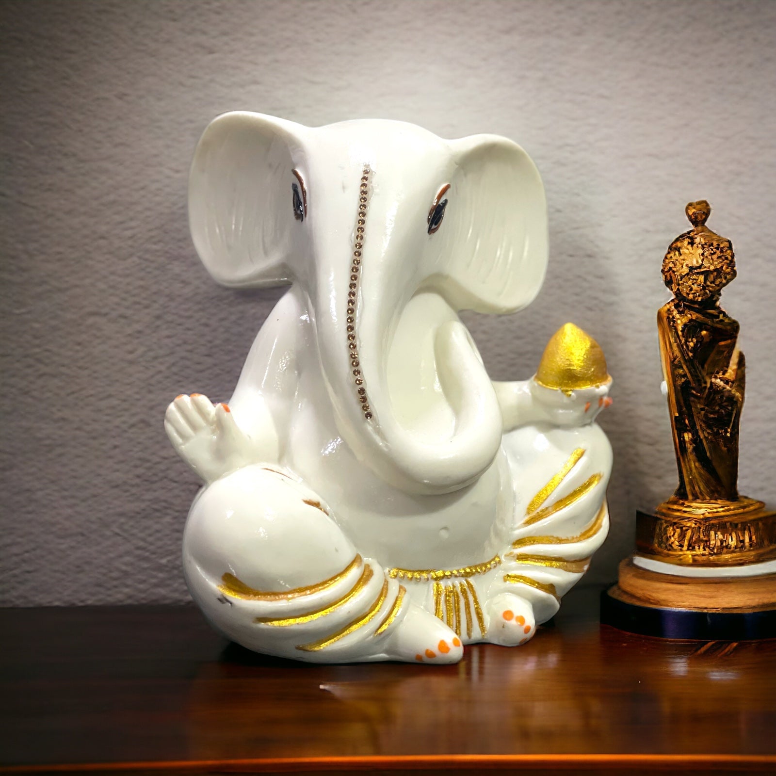 White Marble Ganesha with Modak Murti Statue Figurine for Home Decor H-14 cm