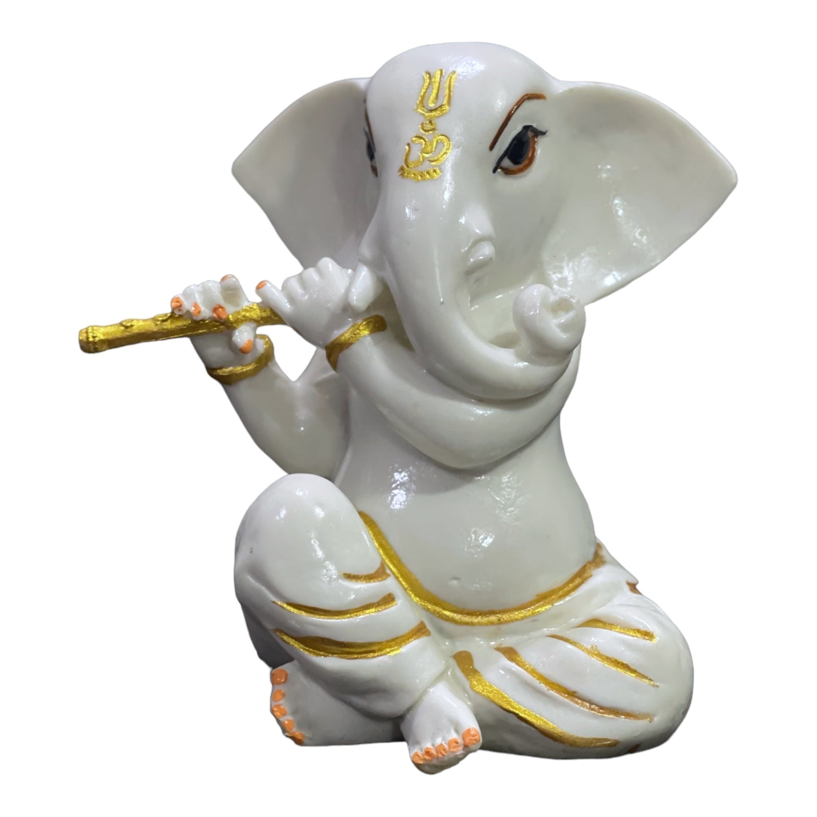 White Marble Bansuri Ganesha Murti Statue Figurine for Home Decor H – 15 cm