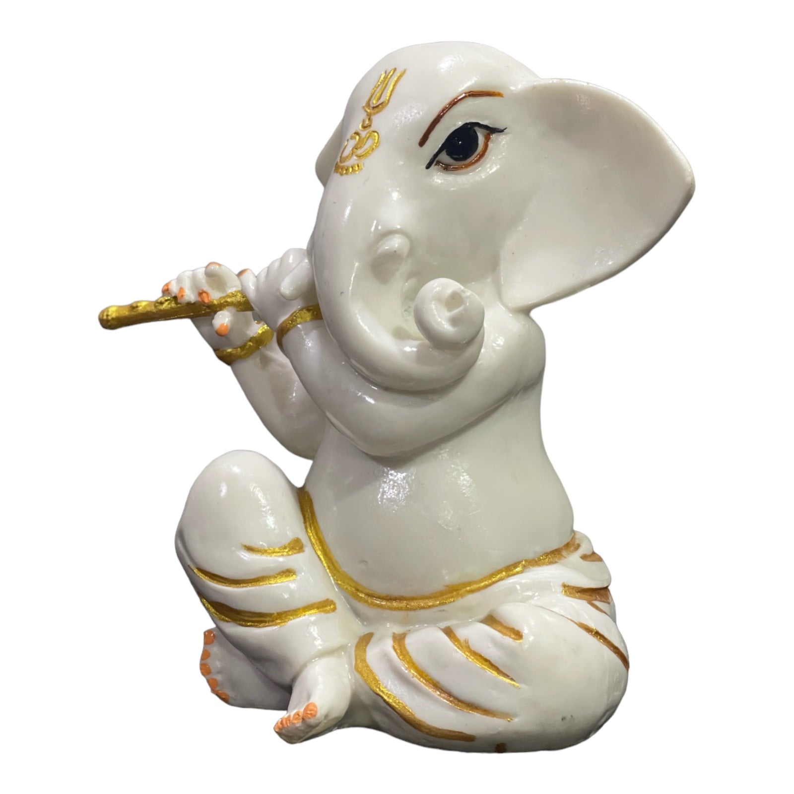 White Marble Bansuri Ganesha Murti Statue Figurine for Home Decor H – 15 cm