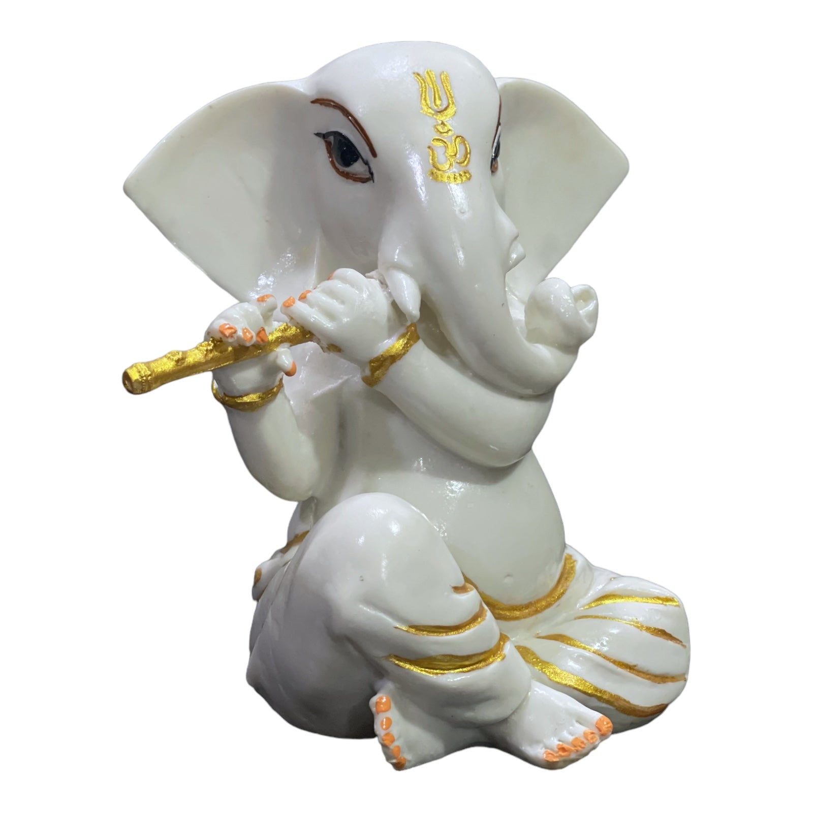 White Marble Bansuri Ganesha Murti Statue Figurine for Home Decor H – 15 cm