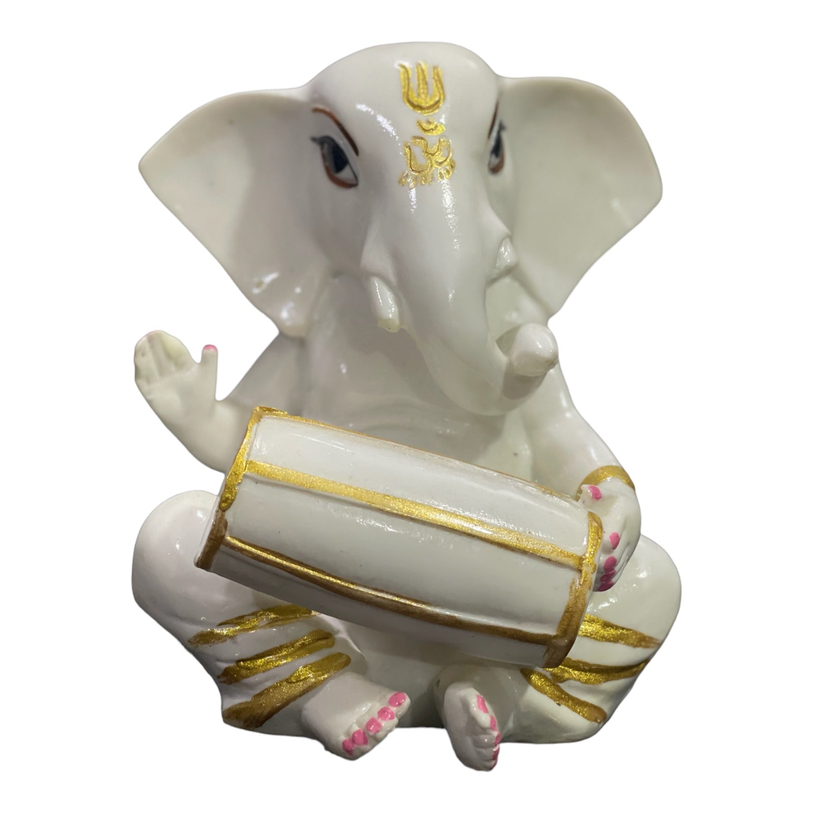 White Marble Dholak Ganesha Murti Statue Figurine for Home Decor H-15 cm