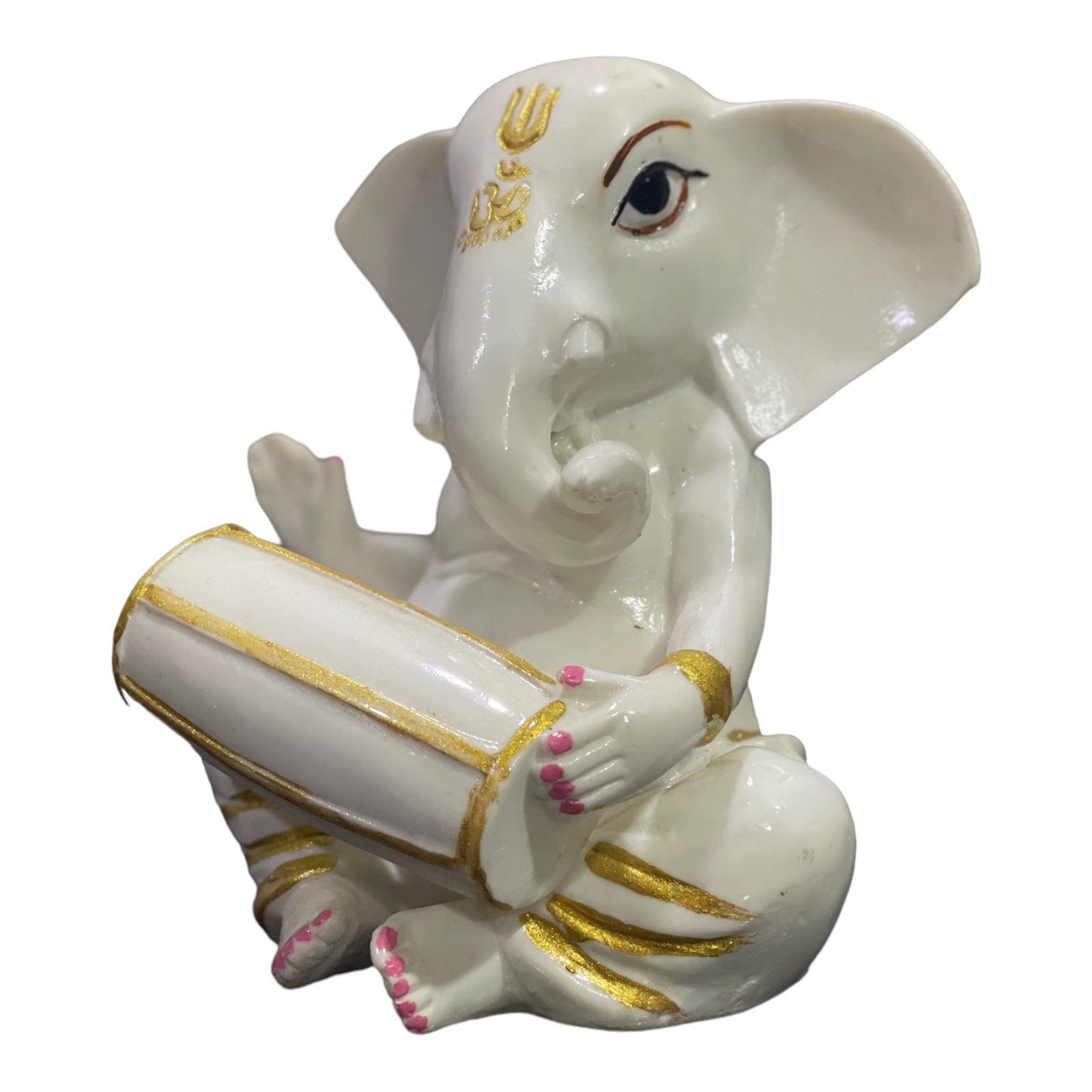 White Marble Dholak Ganesha Murti Statue Figurine for Home Decor H-15 cm