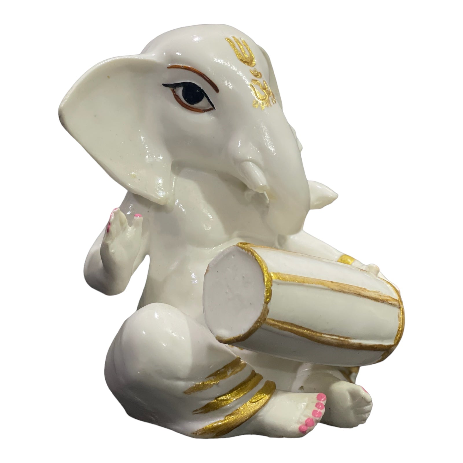 White Marble Dholak Ganesha Murti Statue Figurine for Home Decor H-15 cm