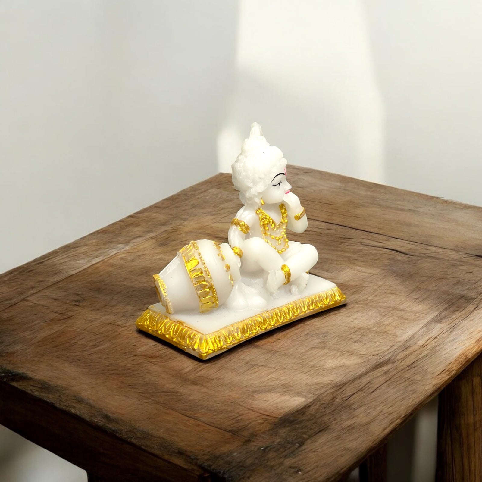 White Marble Look Car Dashboard Lord Krishna Idol Makhan Chor Height 3 Inches