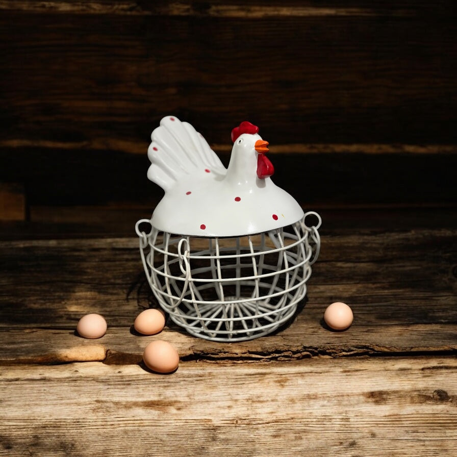 White Rooster Hen Basket 40 Eggs Capacity Best For Home Decor