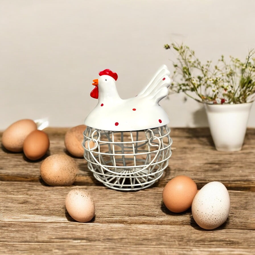 White Rooster Hen Basket 40 Eggs Capacity Best For Home Decor