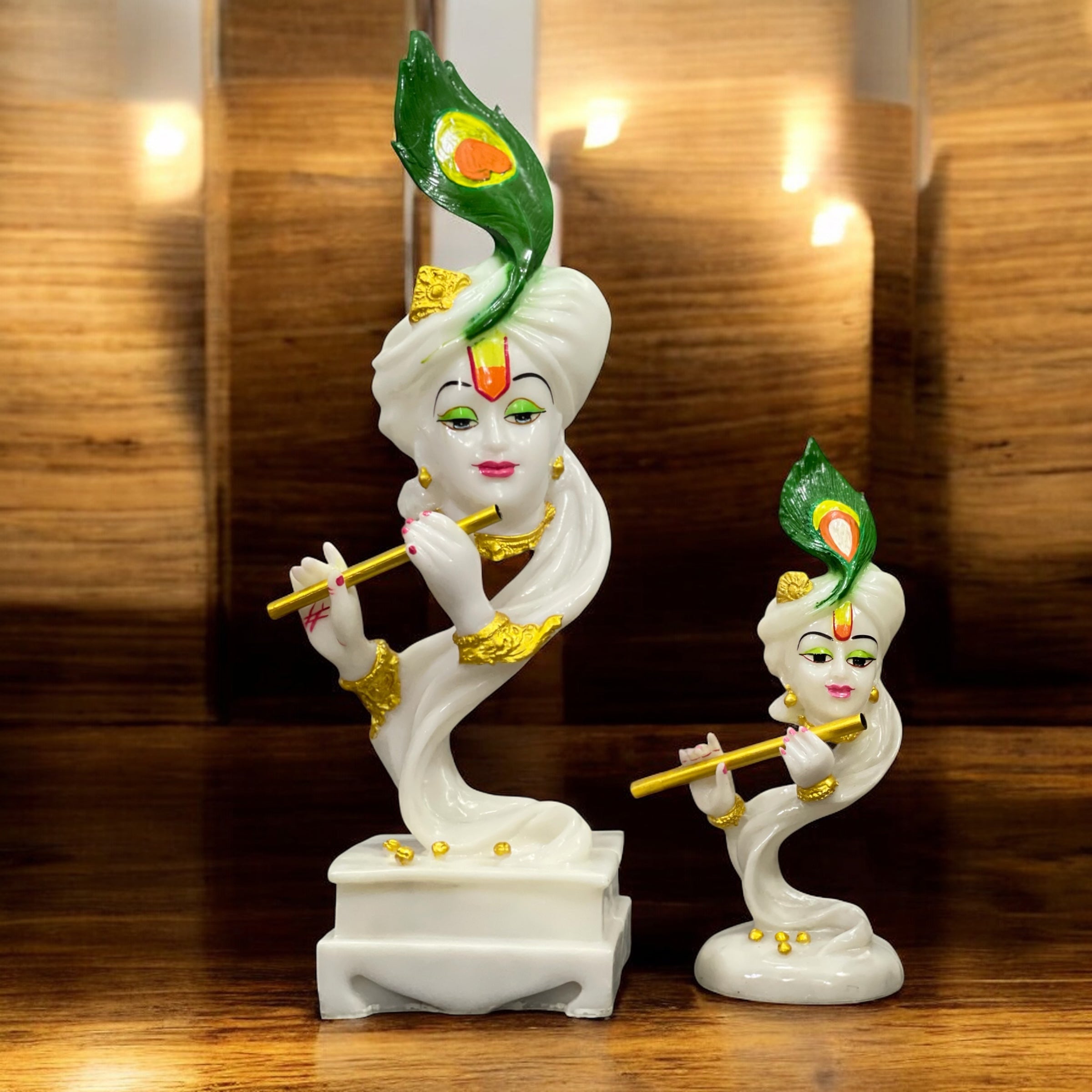 White Marble Finish Pankh Krishan Murti Krishan Idol Antique Showpiece Kanha Statue 2feet