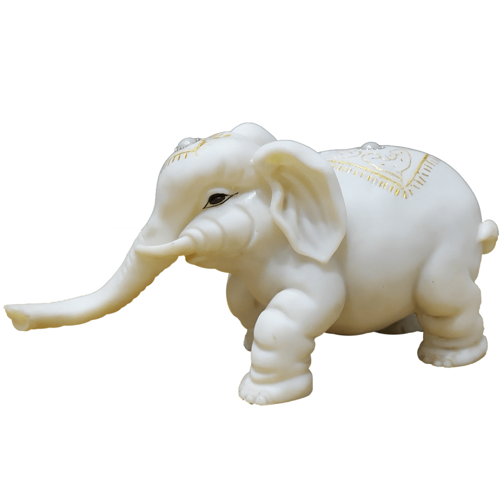 White Marble Look Elephant Showpiece Baby Elephant Figurine for Home Decor H- 15 cm