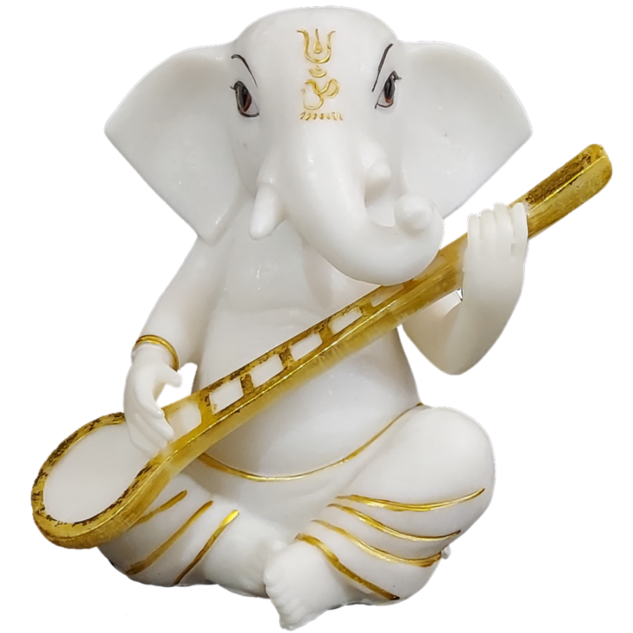 White Marble Veena Ganesha Murti Statue Figurine for Home Decor H – 15 cm
