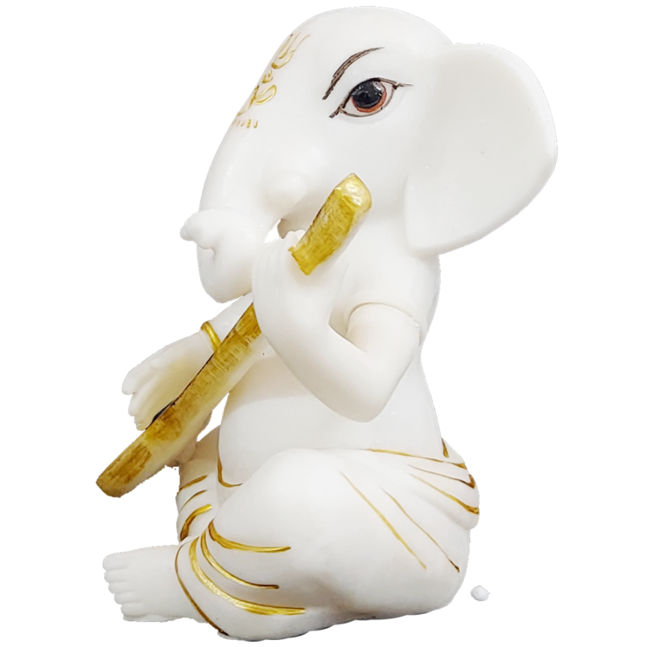White Marble Veena Ganesha Murti Statue Figurine for Home Decor H – 15 cm
