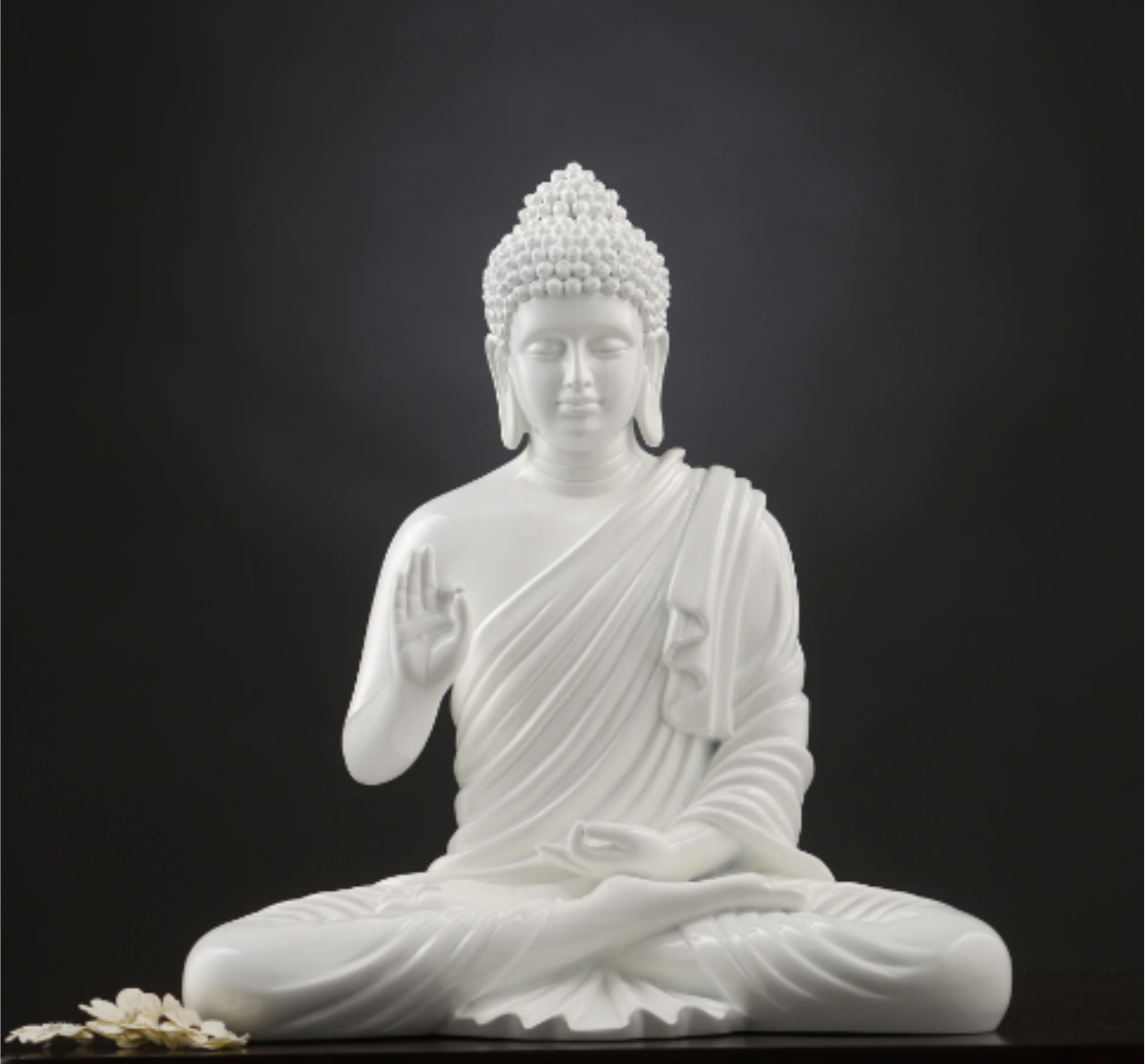 White Meditating Buddha Marble Look Statue Symbol of Peace Home decor Idol H- 37 CM