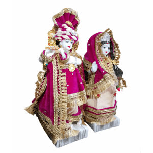 Standing Radha Krishan with Costume Marble Idol, H-37 cm