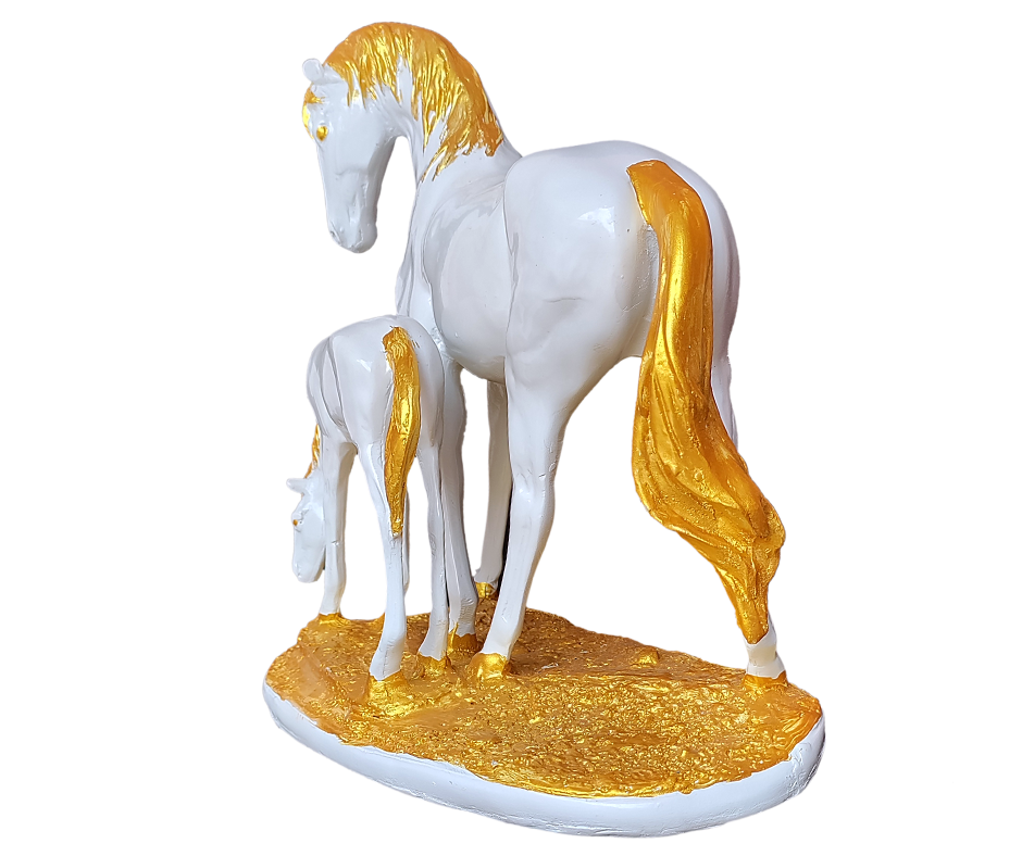 Polyresin Horse with Baby Horse Showpiece Home Décor H 24 cm