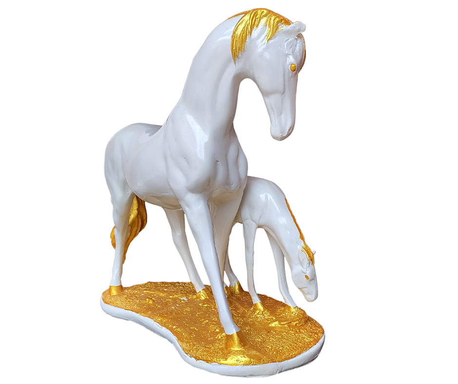 Polyresin Horse with Baby Horse Showpiece Home Décor H 24 cm