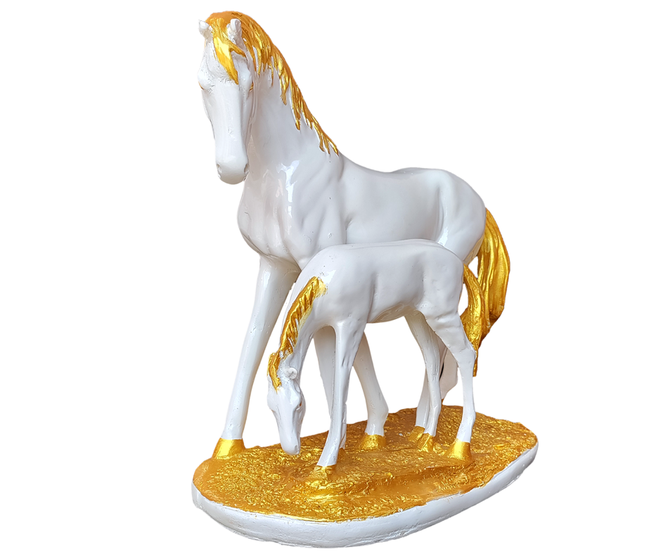 Polyresin Horse with Baby Horse Showpiece Home Décor H 24 cm