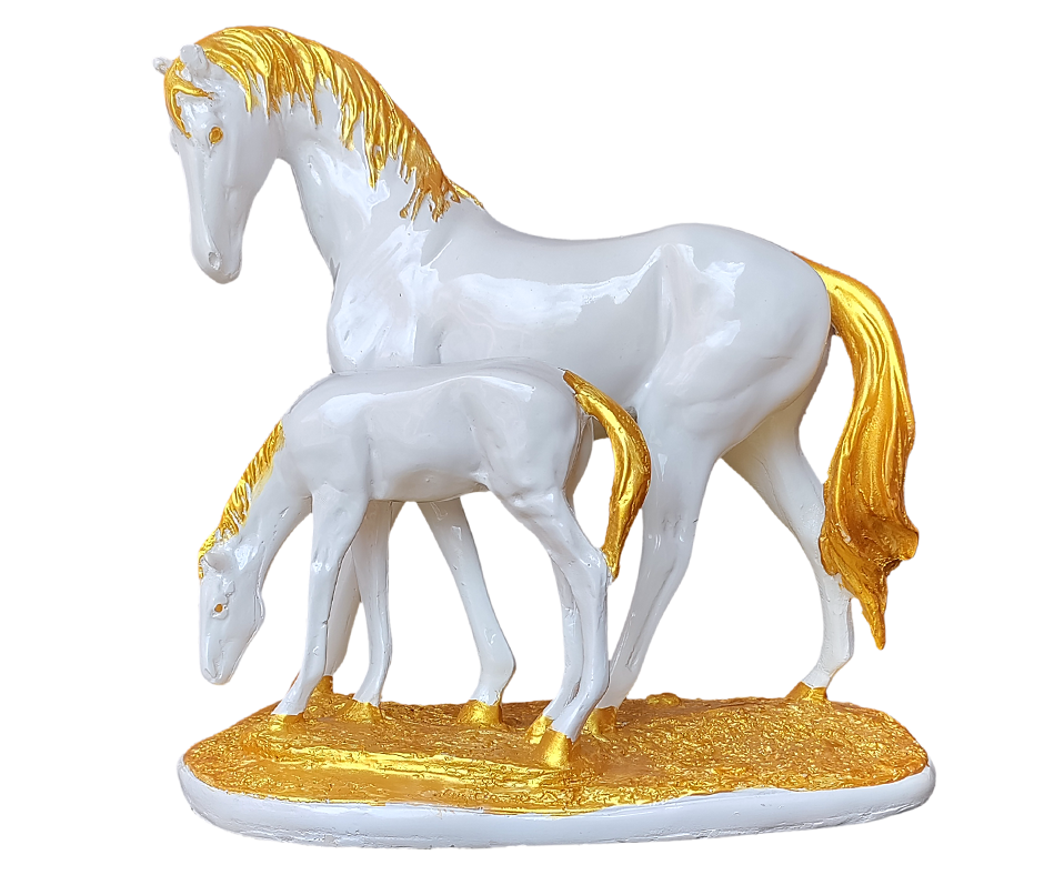 Polyresin Horse with Baby Horse Showpiece Home Décor H 24 cm