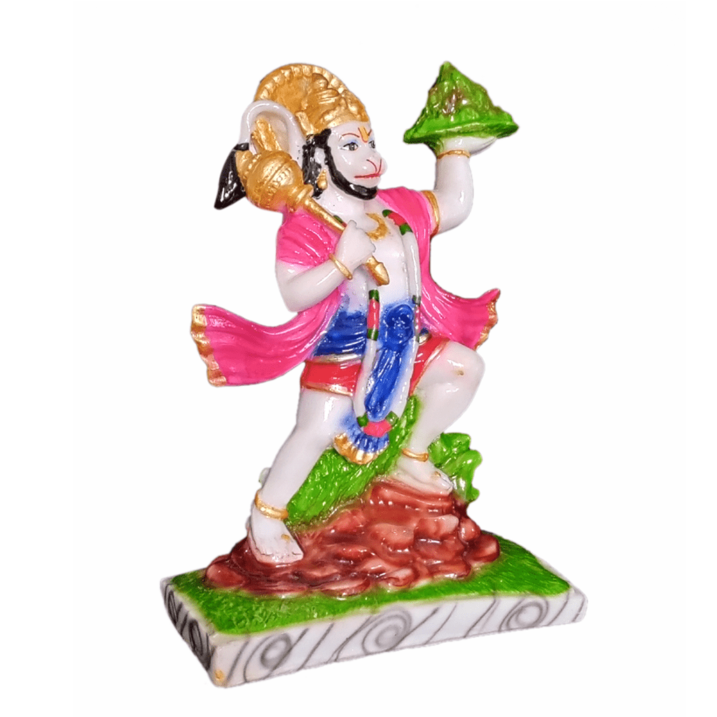 Hanuman With Parvat Marble Idol ,H- 21.5 cm