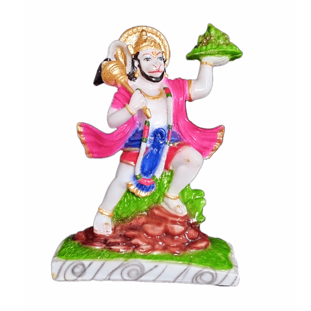 Hanuman With Parvat Marble Idol ,H- 21.5 cm