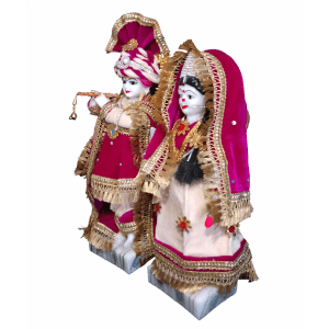 Standing Radha Krishan with Costume Marble Idol, H-37 cm