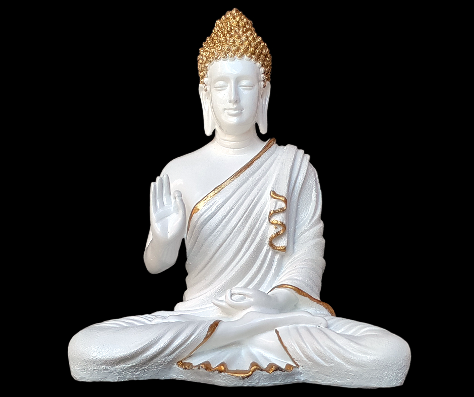 White Golden Meditating Buddha Statue Symbol of Peace Home décor Idol H- 37 CM