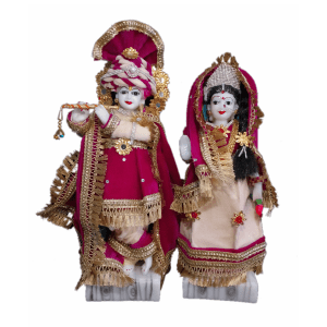 Standing Radha Krishan with Costume Marble Idol, H-37 cm