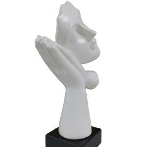 Abstract Woman Face on Hands Statue Table Ascent H 34 cm