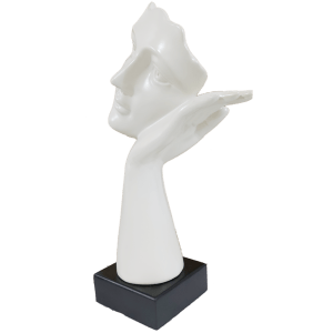 Abstract Woman Face Statue Resting on Hand Table Ascent H 31.5 cm