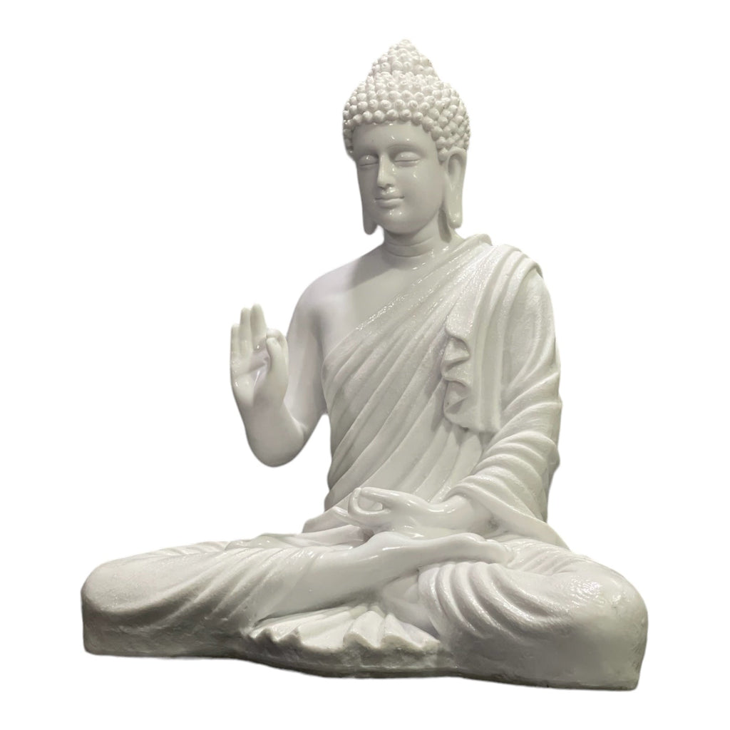 White Meditating Buddha Marble Look Statue Symbol of Peace Home decor Idol H- 37 CM