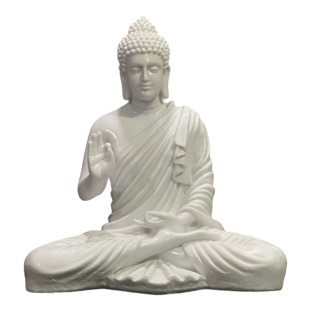White Meditating Buddha Marble Look Statue Symbol of Peace Home decor Idol H- 37 CM