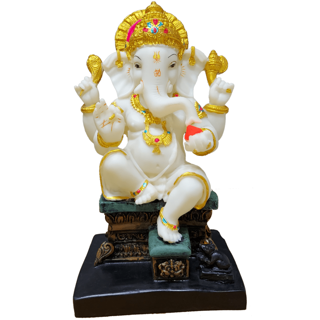 Gajanan Ganpati Bappa Murti White Marble Look Idol Gift for Grah Pravesh H-30 cm