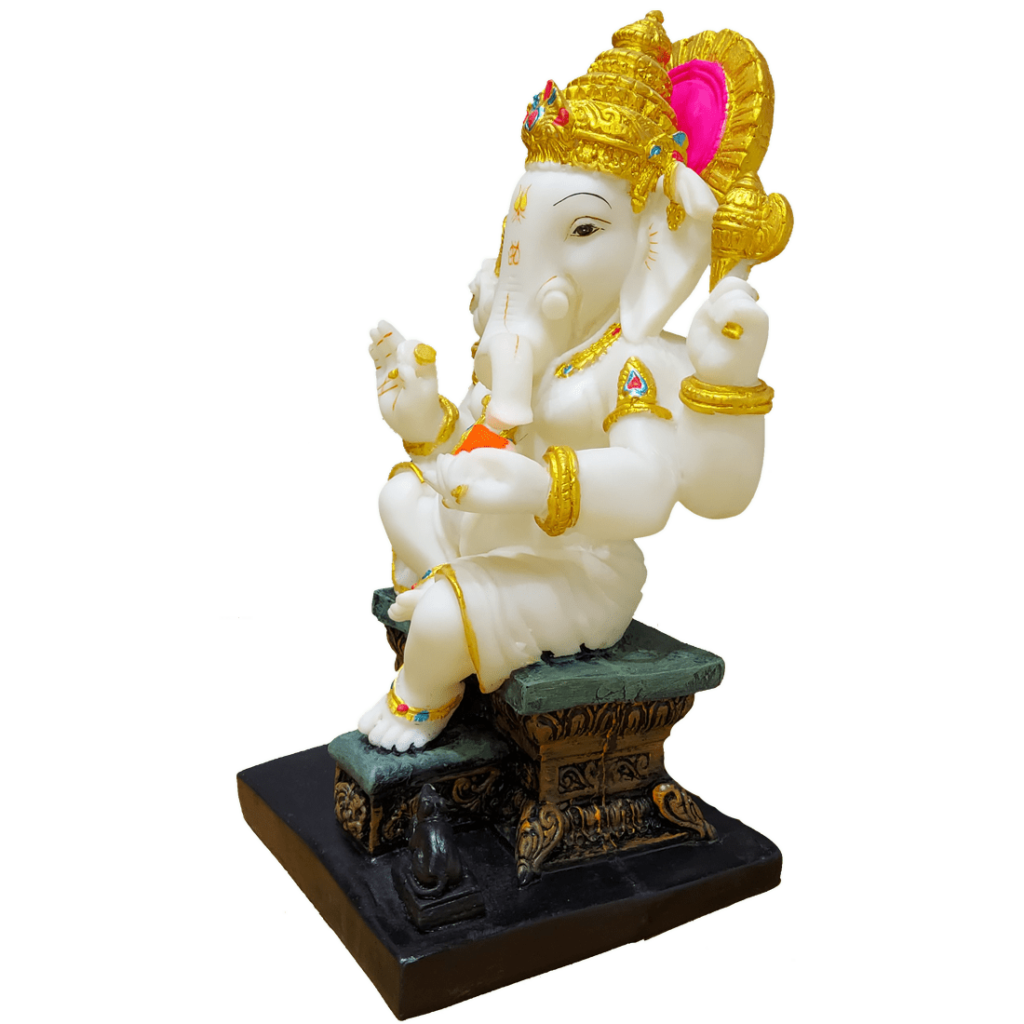 Gajanan Ganpati Bappa Murti White Marble Look Idol Gift for Grah Pravesh H-30 cm