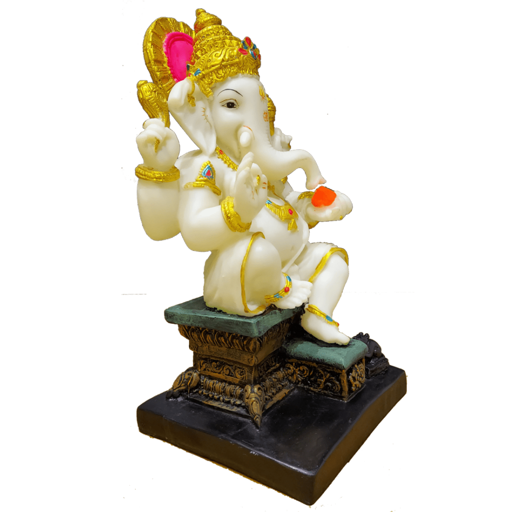 Gajanan Ganpati Bappa Murti White Marble Look Idol Gift for Grah Pravesh H-30 cm