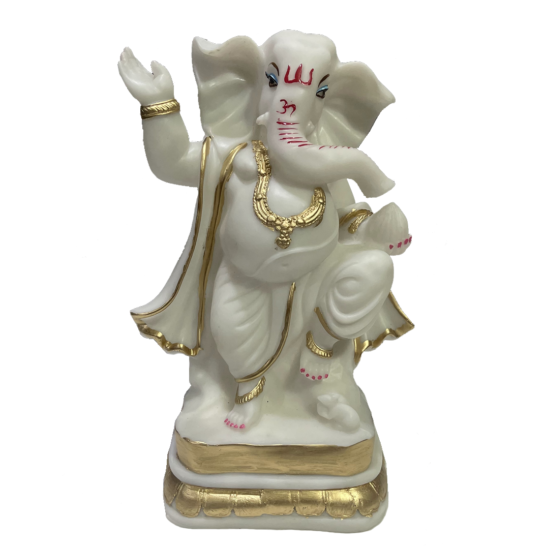Dancing Ganesha White Marble Statue H – 26.5 cm