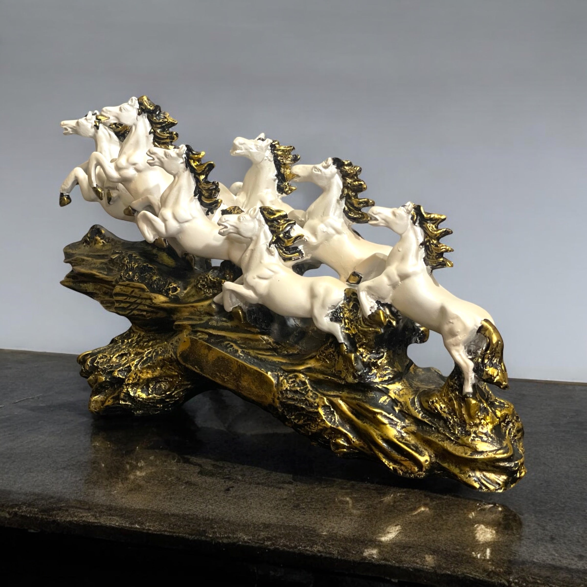 Resin Seven Running Victory Horses Statue The Majestic Seven Horses (Height 10 inches)