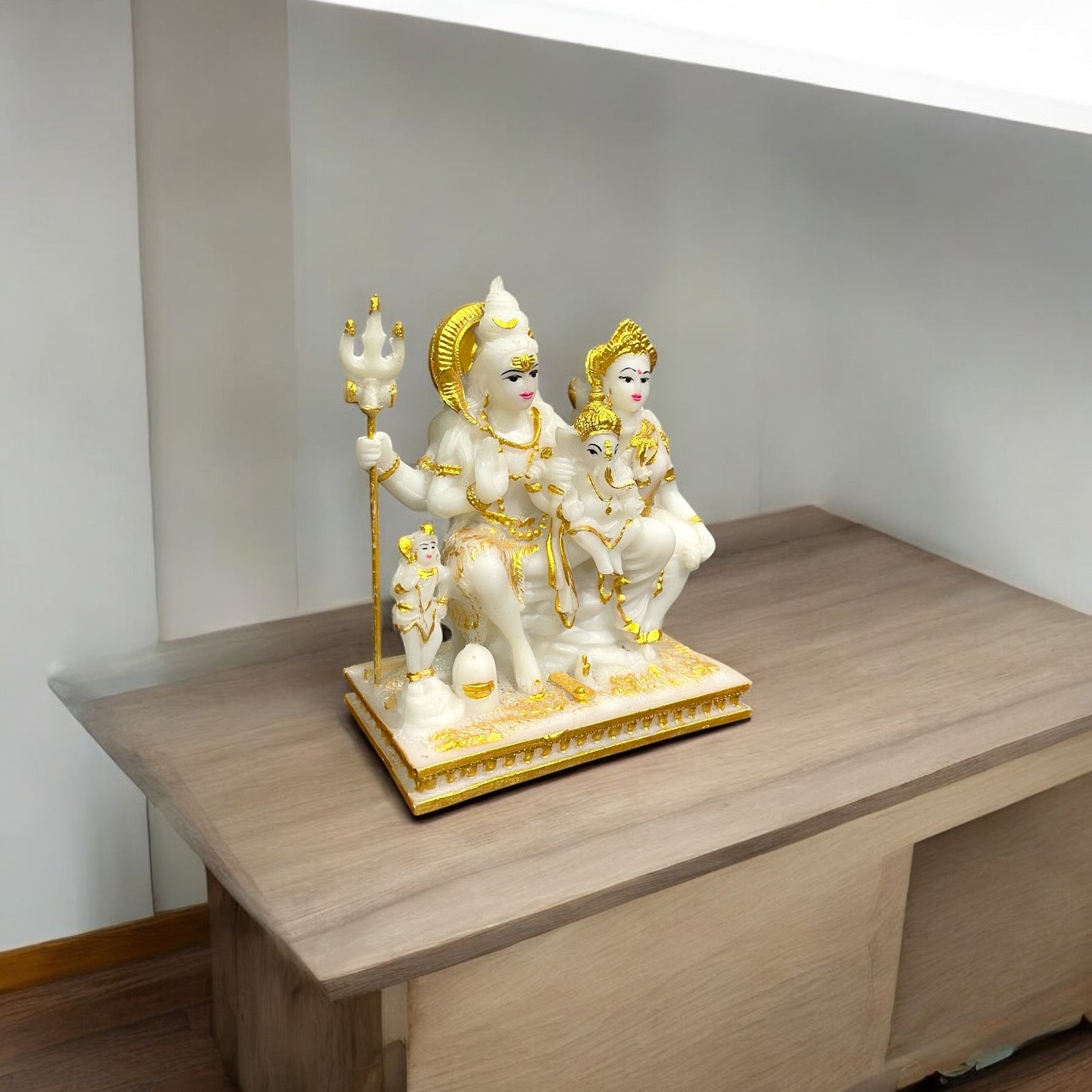 Shiv Parivar Idol Shiv Parvati Ganesh Kartikeya Marble Look Murti H 14 cm