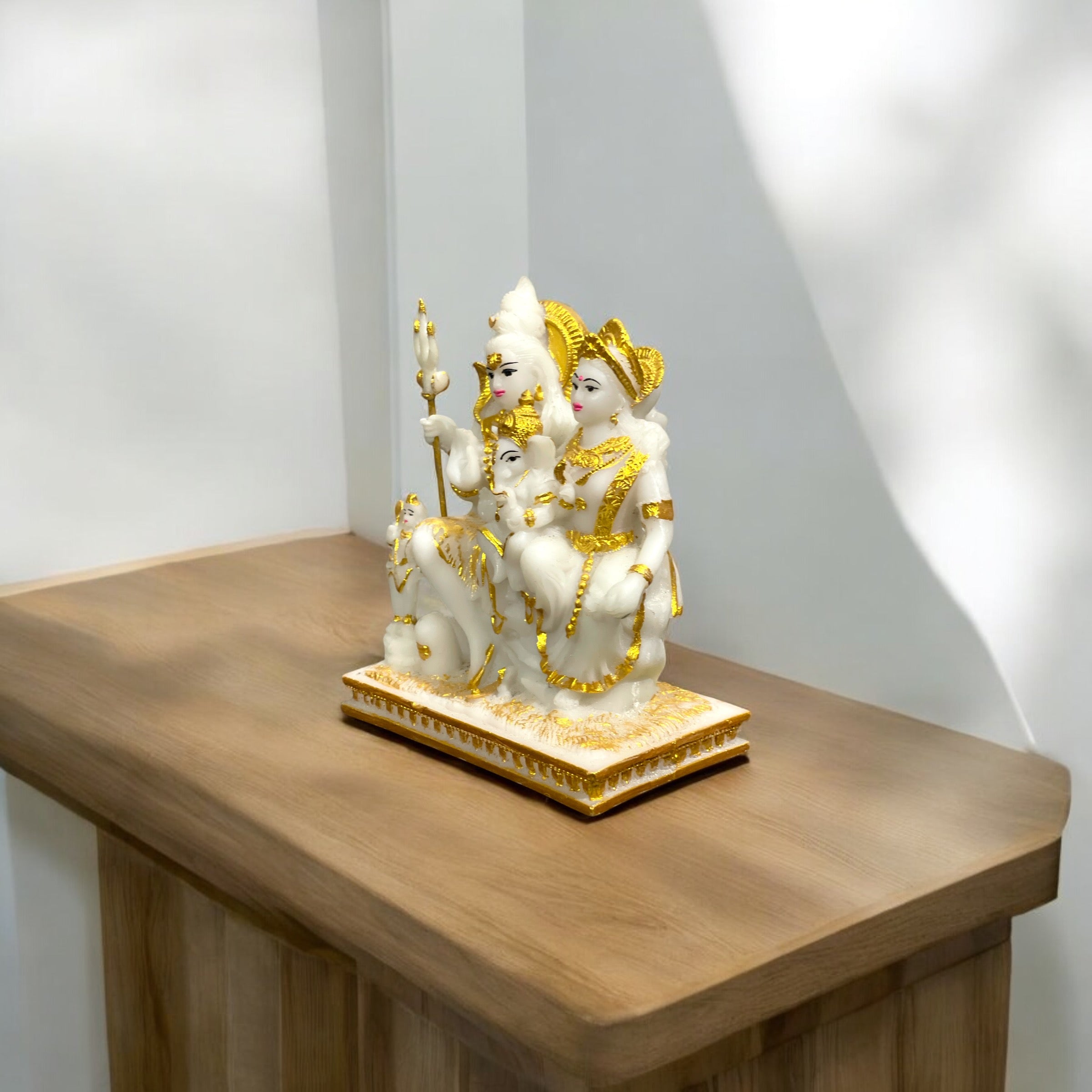 Shiv Parivar Idol Shiv Parvati Ganesh Kartikeya Marble Look Murti H 14 cm