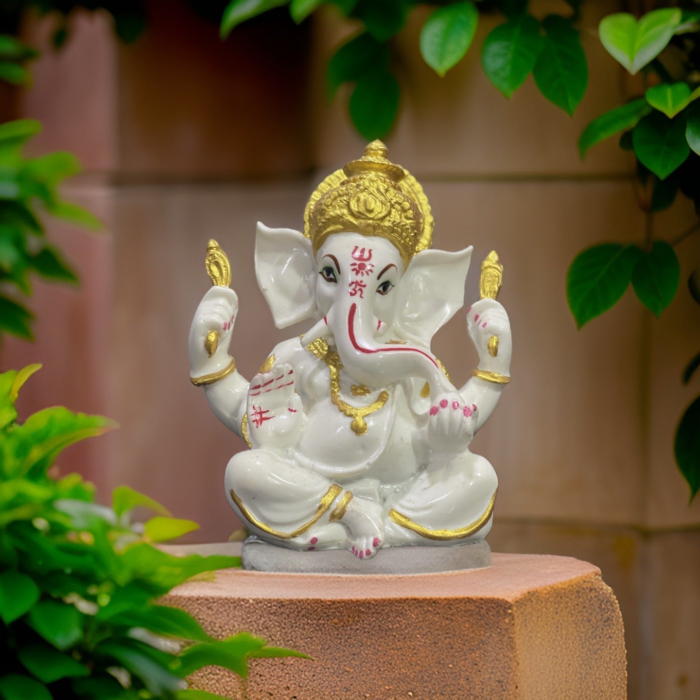 Mukut Ganesha Marble Statue Best Gift For Grah Pravesh Ganpati Murti Figurine H- 12.5 cm