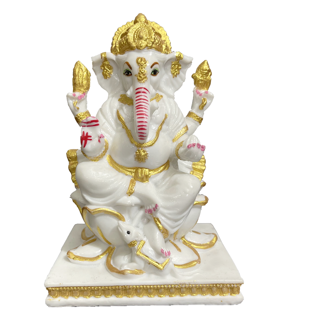 Lord Ganesha Marble Statue Best Gift for Home Office Shop Puja Ghar Murti Figurine H – 14 cm